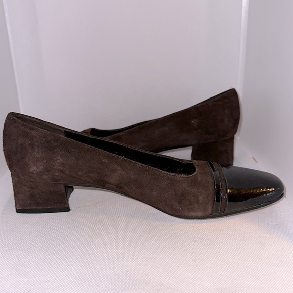 Van Eli Vero Cuoio Brown Suede Pumps with Patent Leather Vamp Size 8.5 - EUC - Picture 6 of 12